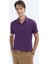 Mor Düz Polo Yaka Pamuk Karışımlı T-Shirt 6