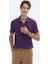 Mor Düz Polo Yaka Pamuk Karışımlı T-Shirt 7