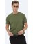Haki Düz Bisiklet Yaka Pamuk Karışımlı T-Shirt 6