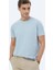 Mavi Düz Bisiklet Yaka Pamuk Karışımlı T-Shirt 10