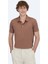 Kahverengi Polo Yaka Pamuk Karışımlı T-Shirt 2