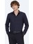 Lacivert Düz Slim Fit Dokuma Klasik Pamuk Karışımlı Gömlek 5