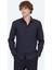 Lacivert Düz Slim Fit Dokuma Klasik Pamuk Karışımlı Gömlek 7