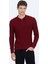 Kırmızı Polo Yaka Jakarlı Yün Karışımlı Triko Kazak 6