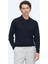 Lacivert Polo Yaka Jakarlı Yün Karışımlı Triko Kazak 2