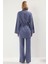 Kadın Alt Üst Bağcık Detaylı Belden Büzgülü Uzun Kollu Dokuma Gömlek ve Geniş Paça Pantolon Takımı 5