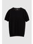 Slim Fit Siyah Düz Örgü T-Shirt 4