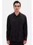 Relaxed Siyah Düz Tencel Gömlek 3