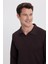 Erkek Relax Fit Rahat Kesim Polo V Yaka Kahverengi Sweatshirt 2