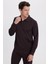 Erkek Relax Fit Rahat Kesim Polo V Yaka Kahverengi Sweatshirt 5