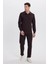 Erkek Relax Fit Rahat Kesim Polo V Yaka Kahverengi Sweatshirt 7