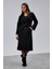 Siyah Premium Oversize Kemerli Kaşe Kaban 2