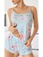 Kadın Bebek Mavisi Çiçek Desenli Askılı Şortlu Pijama Takım 5011 1