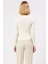 Kadın Merserize Görünümlü Fitilli Dokuma Bisiklet Yaka Uzun Kollu Crop Triko Hırka Modern Şıklık 5