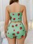 Arias Closet Pamuklu Yeşil Üstüne Çilek Desen Fitilli Askılı Şortlu Pijama Takımı 3