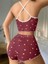 Arias Closet Pamuklu Kahverengi Üstüne Beyaz Kalp Desen Fitilli Askılı Şortlu Pijama Takımı 3