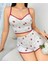 Arias Closet Pamuklu Beyaz Üstüne Kırmızı Gül Desen Fitilli Askılı Şortlu Pijama Takımı 1