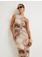 Uzun Kalem Elbise Soyut Desenli Kolsuz Yuvarlak Yaka 1