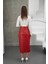 Yırtmaçlı Uzun Deri Etek Bordo 8