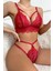 Kadın Kırmızı Cut-Out Büstiyerli Beli Çapraz Lastikli Külotlu Çamaşır Takımı 3