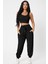 Kadın Siyah Kaşkorse Cepli Jogger Eşofman Altı ve Crop Top Bluz 4