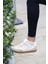 Kadın Sneaker Bağcıklı Düz Taban Spor Ayakkabı Tiyone Bej 2