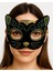 Siyah Kadife Kaplama Üzeri Sarı Yeşil Sim Işlemeli Kedi Maskesi 20X13 cm 1