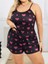 Arias Closet Büyük Beden Siyah Kalp Desen Ince Askılı Pamuklu Şortlu Pijama Takımı 2