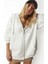 Kapüşonlu Fermuarlı Oversize Şardonlu Örme Sweatshirt LUB0002 Ekru 5