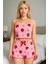 Arias Closet Pamuklu Pembe Üstüne Çilek Desen Fitilli Askılı Şortlu Pijama Takımı 1