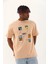 Unisex Oversize Baskılı Bisiklet Yaka T-Shirt - Bej 3