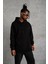 Erkek Düz Kapüşonlu Sweat - Siyah 4
