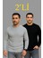 Erkek Fitilli Triko Kazak 2’li Set – Siyah - Gri, Kalın Dokuma Pamuklu Regular Fit Bisiklet Yak 1