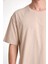 Unisex Düz Biskilet Yaka Oversize T-Shirt - Bej 3