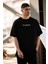 Unisex Bisiklet Yaka Baskılı Oversize T-Shirt - Siyah 2