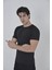 Erkek Omuz Fileli Slim Fit T-Shirt - Siyah 1