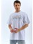 Unisex Oversize Taşlı Bisiklet Yaka T-Shirt - Beyaz 4