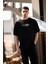 Unisex Bisiklet Yaka Baskılı Oversize T-Shirt - Siyah 1