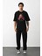 Unisex Baskılı Oversize T-Shirt - Siyah 4