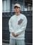 Uzun Kol Bisiklet Yaka Baskılı Sweatshirt - Beyaz 1