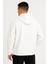 Erkek Ovarsize Kapüşonlu Swetshirt Kanguru Çepli Cıtcıtlı 3 Iplik Şardonlu Hoodie - Beyaz 3