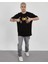 Unisex Bisiklet Yaka Baskılı Oversize T-Shirt - Siyah 1
