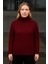 Balıkcı Yaka Bağazlı Triko Kazak Pamuklu Kalın Fitilli Dokuma - Bordo 2