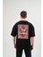 Unisex Bisiklet Yaka Baskılı Oversize T-Shirt - Siyah 2