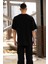 Unisex Bisiklet Yaka Baskılı Oversize T-Shirt - Siyah 2