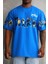 Unisex Bisiklet Yaka Baskılı Oversize T-Shirt - Mavi 2
