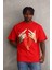 Unisex Baskılı Oversize T-Shirt - Kırmızı 1