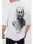 Unisex Bisiklet Yaka Baskılı Oversize T-Shirt - Beyaz 2