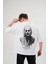 Unisex Bisiklet Yaka Baskılı Oversize T-Shirt - Beyaz 3