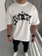 Unisex Bisiklet Yaka Baskılı Oversize T-Shirt - Beyaz 1